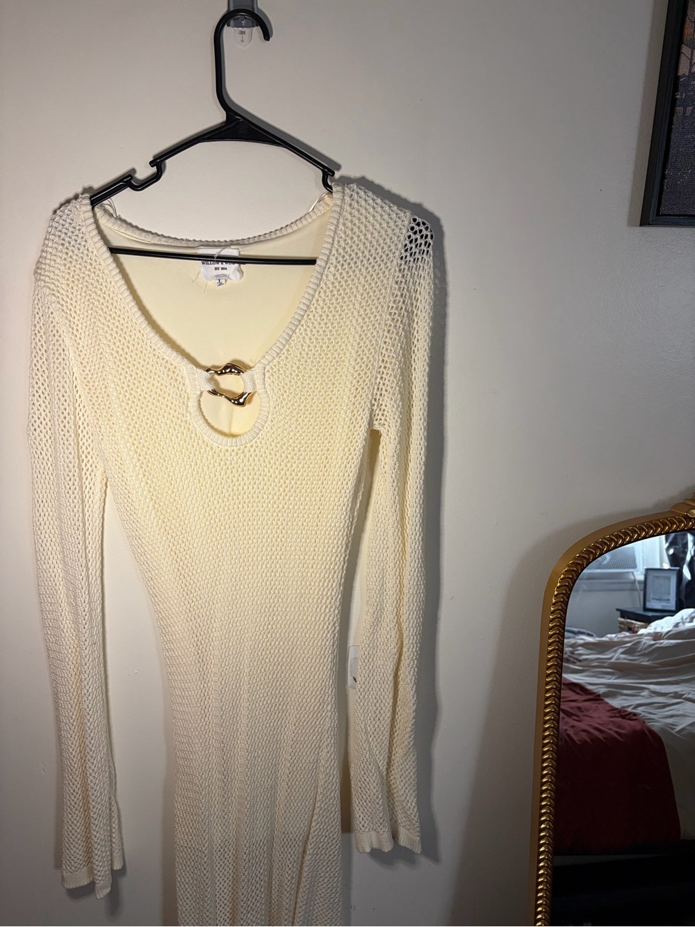 T.J.Maxx Cream Long-Sleeve Knit Dress with Front Ring Detail